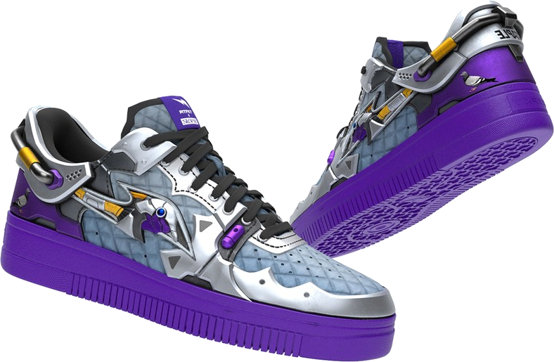 Purple and silver sneakers